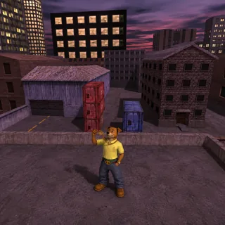 Ralph holding up his gold chain on a rooftop at dusk